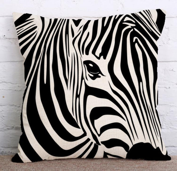 Cushion Cover SET Cotton Linen Throw Pillow, Zebra - LiYiFabrics