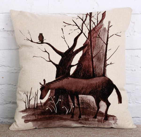 Cushion Cover SET Cotton Linen Throw Pillow, Ink Painted Trees - LiYiFabrics