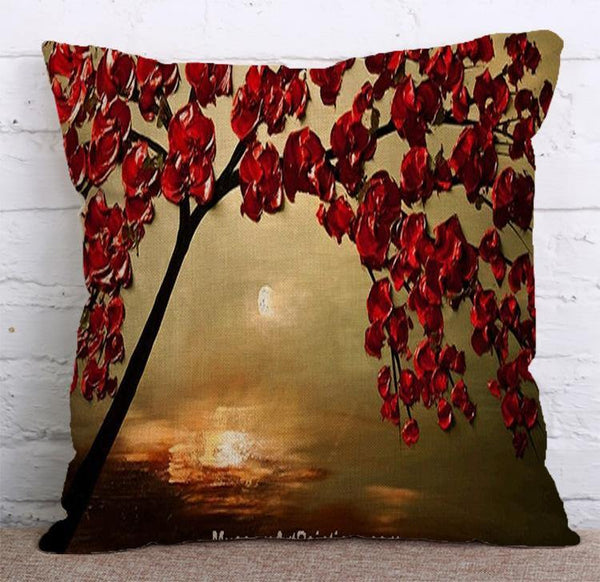 Cushion Cover Cotton & Linen Throw Pillow - Oil Painting Style,Trees - LiYiFabrics