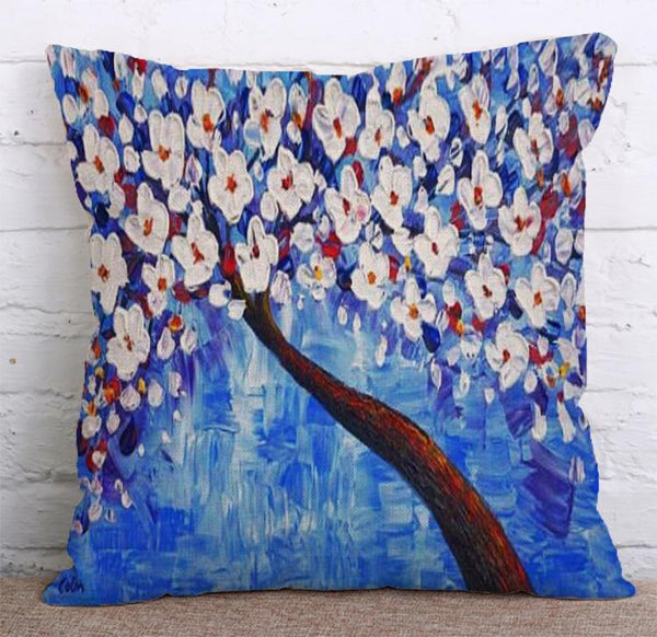 Cushion Cover SET Cotton Linen Throw Pillow, Flower Trees - LiYiFabrics