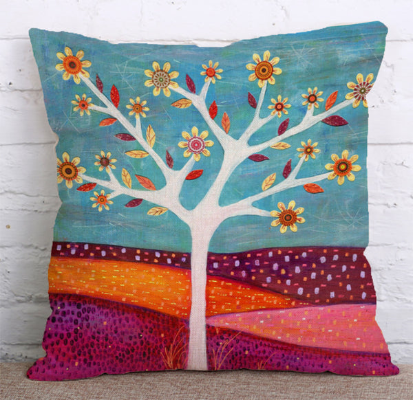 Cushion Cover SET Cotton Linen Throw Pillow,Flower Trees - LiYiFabrics