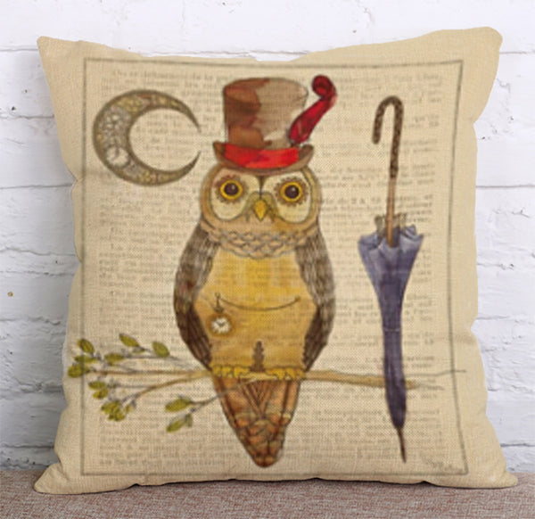 Cushion Cover SET Cotton Linen Throw Pillow,Owl - LiYiFabrics