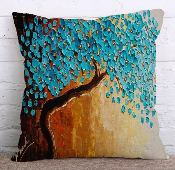 Cushion Cover SET Cotton Linen Throw Pillow, Flower Trees - LiYiFabrics