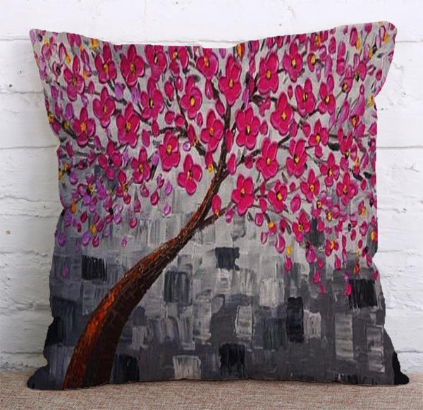 Cushion Cover SET Cotton Linen Throw Pillow, Flower Trees - LiYiFabrics