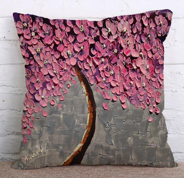 Cushion Cover SET Cotton Linen Throw Pillow, Flower Trees - LiYiFabrics