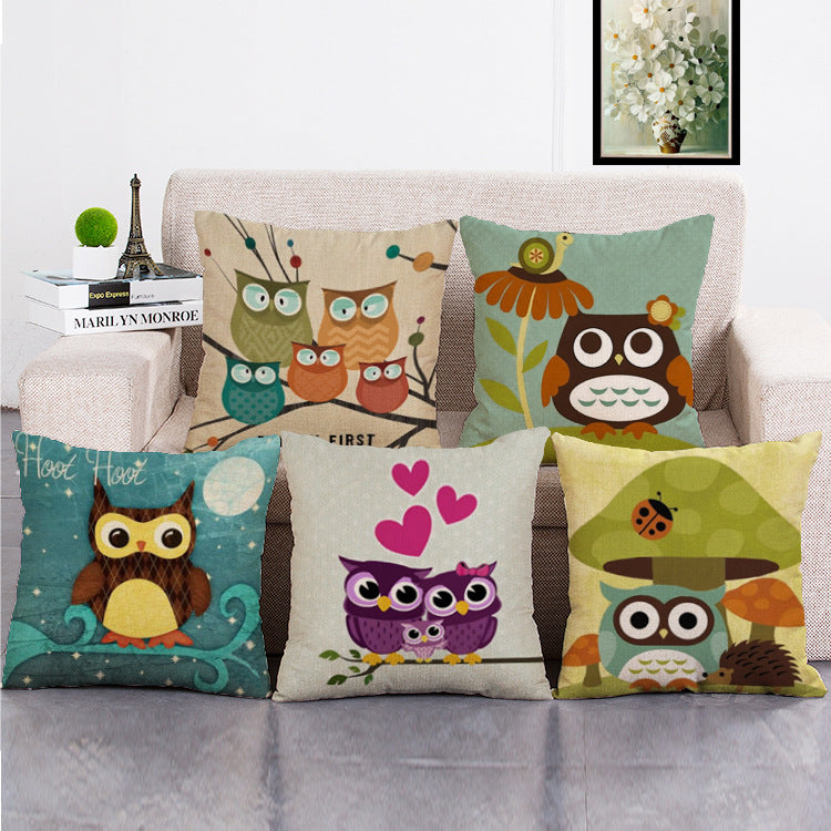 Cushion Cover SET Cotton Linen Throw Pillow,Owls - LiYiFabrics
