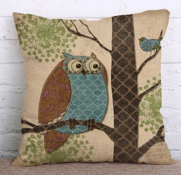 Cushion Cover SET Cotton Linen Throw Pillow,Owl - LiYiFabrics