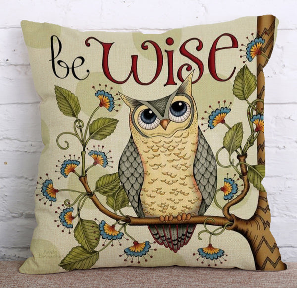 Cushion Cover SET Cotton Linen Throw Pillow,Owl - LiYiFabrics
