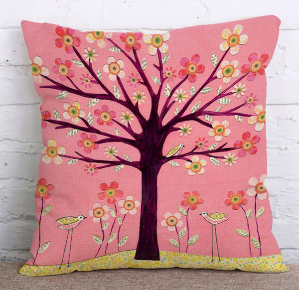 Cushion Cover SET Cotton Linen Throw Pillow,Flower Trees - LiYiFabrics