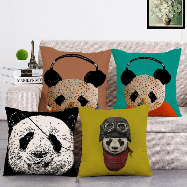 Cushion Cover SET Cotton Linen Throw Pillow, Panda - LiYiFabrics