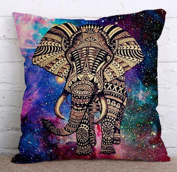 Cushion Cover SET Cotton Linen Throw Pillow,Elephonts painted - LiYiFabrics