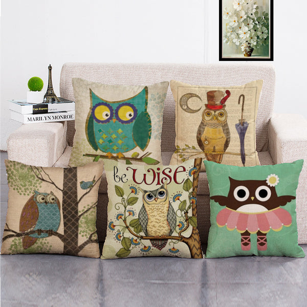Cushion Cover SET Cotton Linen Throw Pillow,Owl - LiYiFabrics