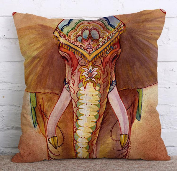 Cushion Cover SET Cotton Linen Throw Pillow,Elephonts painted - LiYiFabrics