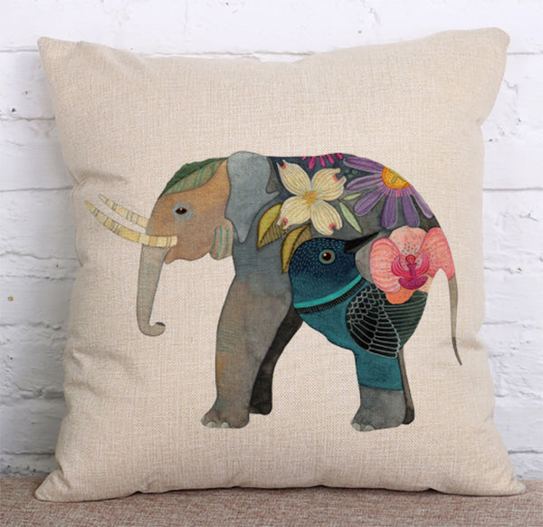Cushion Cover SET Cotton Linen Throw Pillow,Elephont - LiYiFabrics