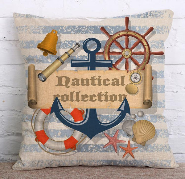 Cushion Cover SET Cotton Linen Throw Pillow, Anchor design - LiYiFabrics