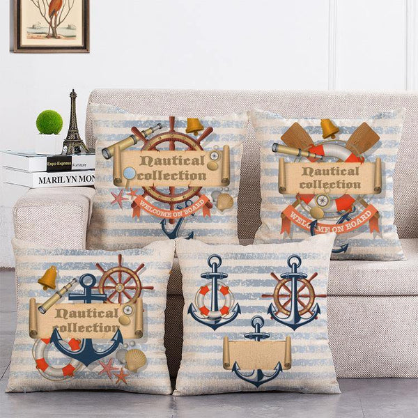 Cushion Cover SET Cotton Linen Throw Pillow, Anchor design - LiYiFabrics