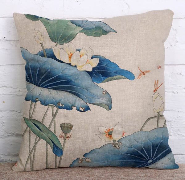 Cushion Cover SET Cotton Linen Throw Pillow,Lotus - LiYiFabrics