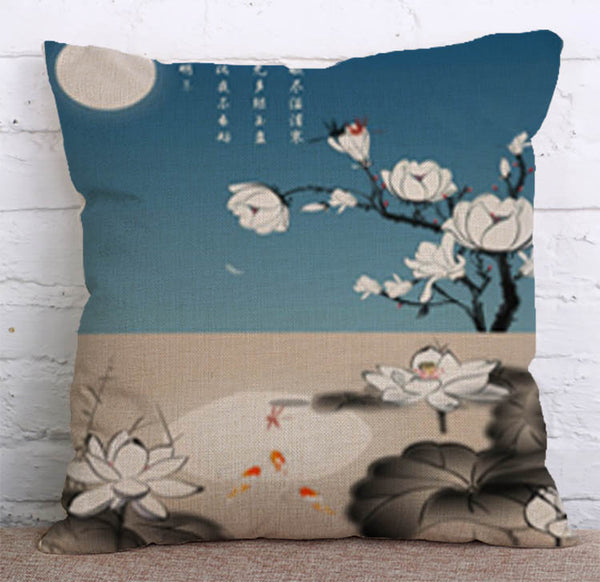 Cushion Cover SET Cotton Linen Throw Pillow,Lotus - LiYiFabrics