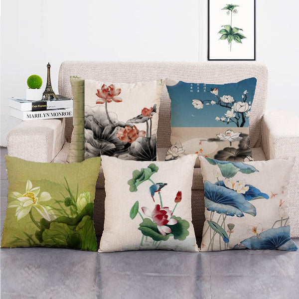 Cushion Cover SET Cotton Linen Throw Pillow,Lotus - LiYiFabrics