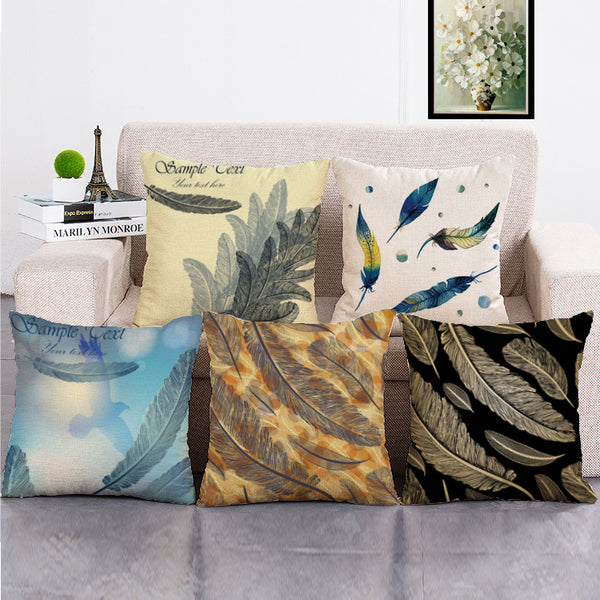 Cushion Cover SET Cotton Linen Throw Pillow,Feathers - LiYiFabrics