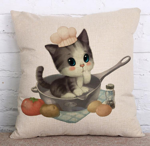 Cushion Cover SET Cotton Linen Throw Pillow, Cat design - LiYiFabrics