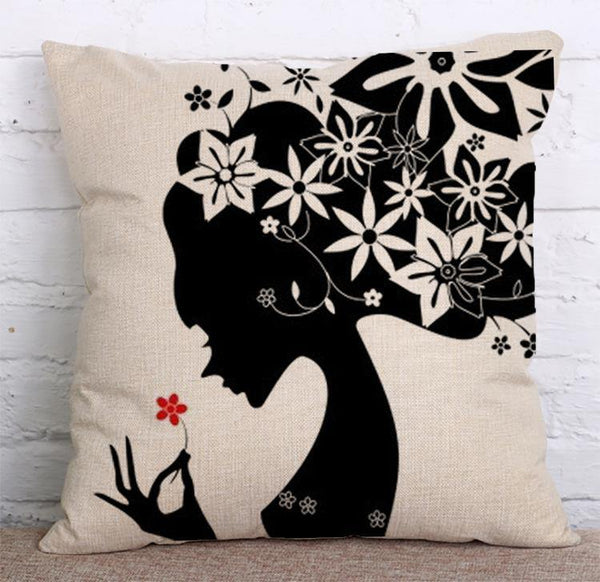 Cushion Cover SET Cotton Linen Throw Pillow, Pretty Girl - LiYiFabrics