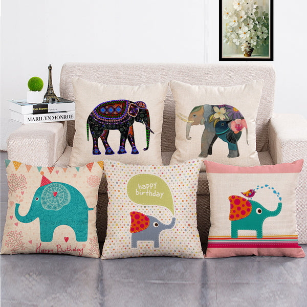Cushion Cover SET Cotton Linen Throw Pillow,Elephont - LiYiFabrics