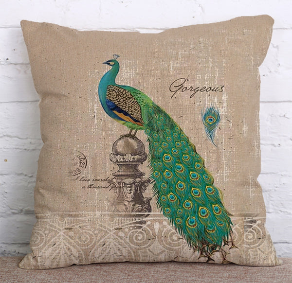 Cushion Cover SET Cotton Linen Throw Pillow,Peacocks - LiYiFabrics