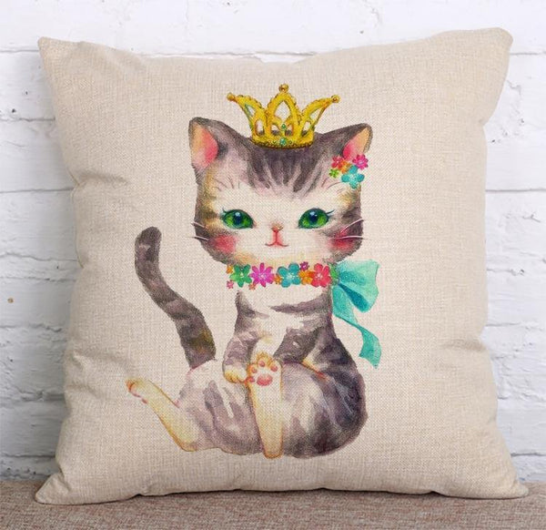 Cushion Cover SET Cotton Linen Throw Pillow, lovely cat design - LiYiFabrics
