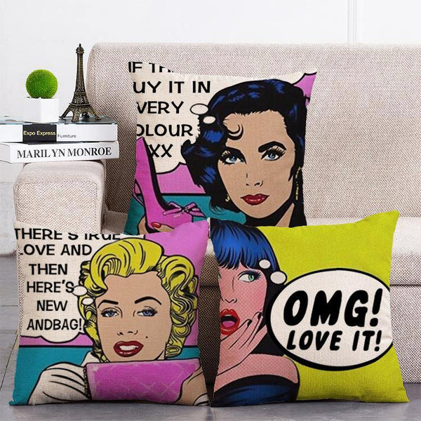 Cushion Cover SET Cotton Linen Throw Pillow,Marilyn Monroe design - LiYiFabrics