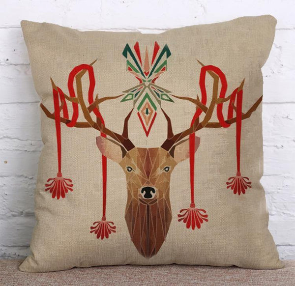 Cushion Cover SET Cotton Linen Throw Pillow, Painted Deers - LiYiFabrics