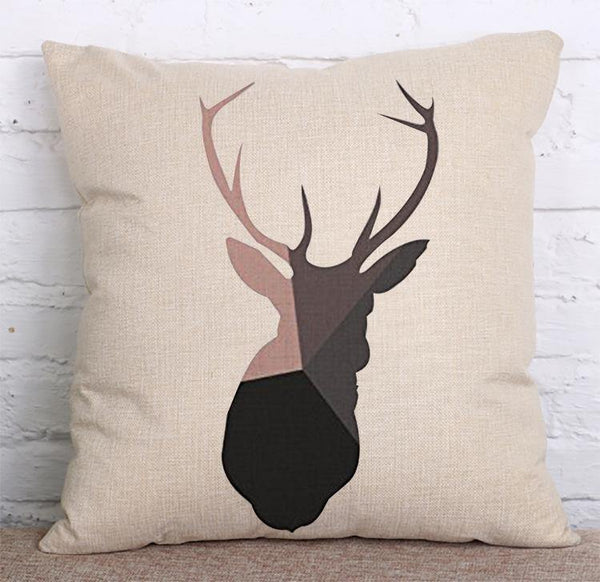 Cushion Cover SET Cotton Linen Throw Pillow, Painted Deers - LiYiFabrics