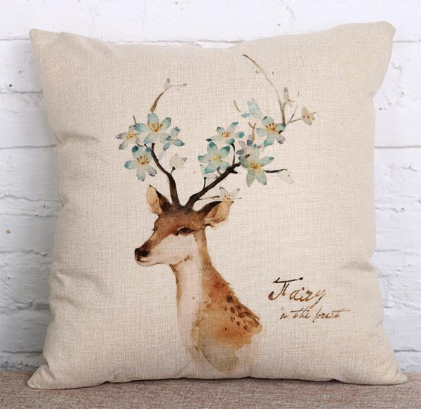 Cushion Cover SET Cotton Linen Throw Pillow, Painted Deers - LiYiFabrics