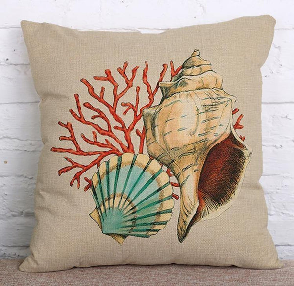 Cushion Cover SET Cotton Linen Throw Pillow,Sea Animals design - LiYiFabrics