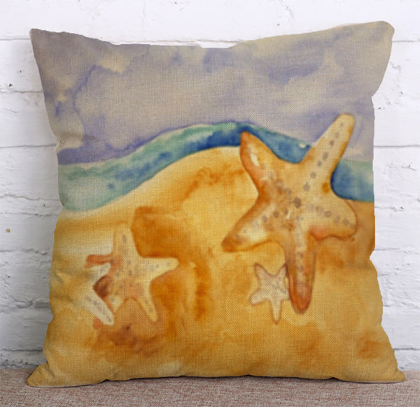 Cushion Cover SET Cotton Linen Throw Pillow,Sea Stars - LiYiFabrics