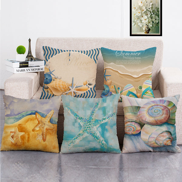 Cushion Cover SET Cotton Linen Throw Pillow,Sea Stars - LiYiFabrics