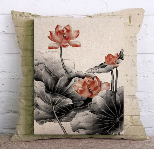 Cushion Cover SET Cotton Linen Throw Pillow,Lotus - LiYiFabrics
