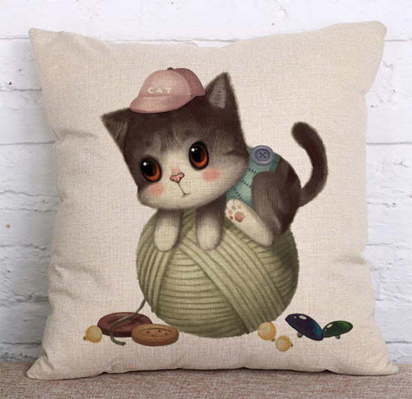 Cushion Cover SET Cotton Linen Throw Pillow, Cat design - LiYiFabrics