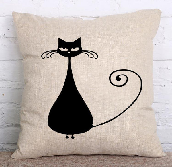 Cushion Cover SET Cotton Linen Throw Pillow,Black Cats style - LiYiFabrics