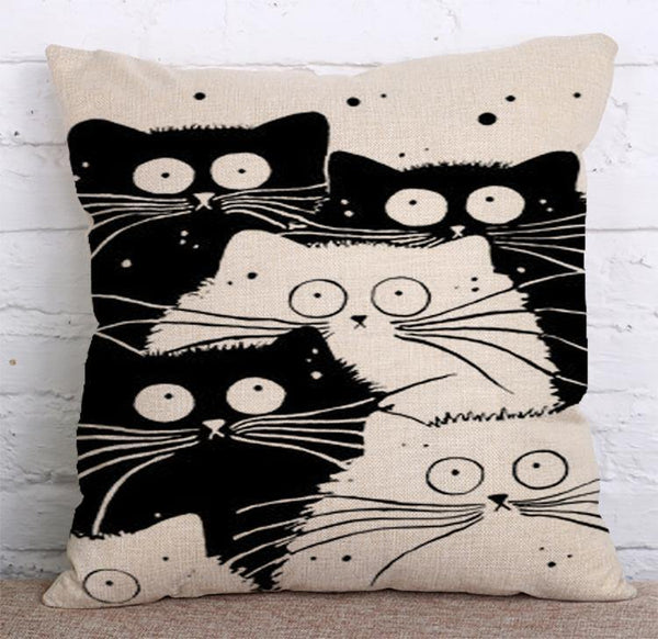 Cushion Cover SET Cotton Linen Throw Pillow, lovely cat design - LiYiFabrics