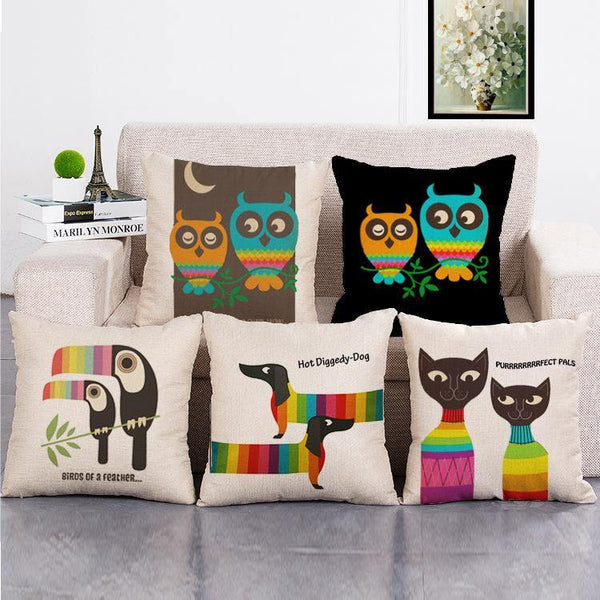 Cushion Cover SET Cotton Linen Throw Pillow, Colorful Animals - LiYiFabrics