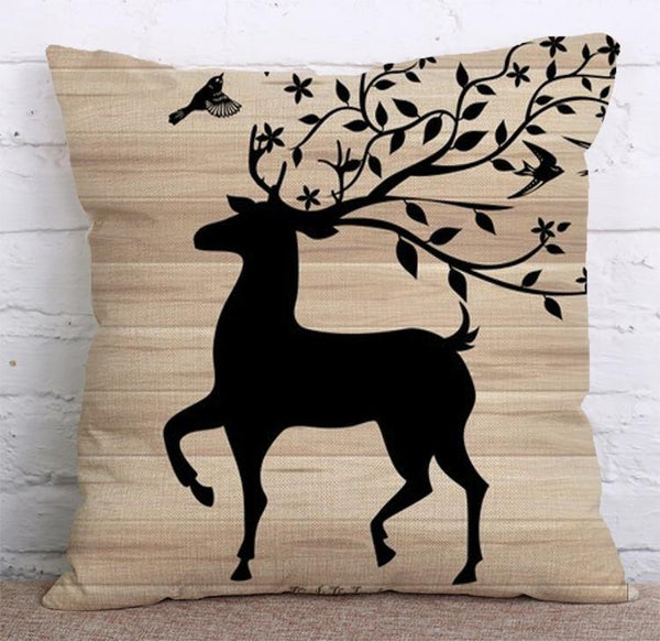 Cushion Cover SET Cotton Linen Throw Pillow, Painted Deers - LiYiFabrics