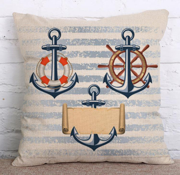 Cushion Cover SET Cotton Linen Throw Pillow, Anchor design - LiYiFabrics