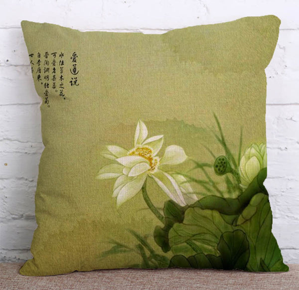 Cushion Cover SET Cotton Linen Throw Pillow,Lotus - LiYiFabrics