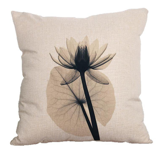 Cushion Cover SET Cotton Linen Throw Pillow, Ink Lotus style - LiYiFabrics