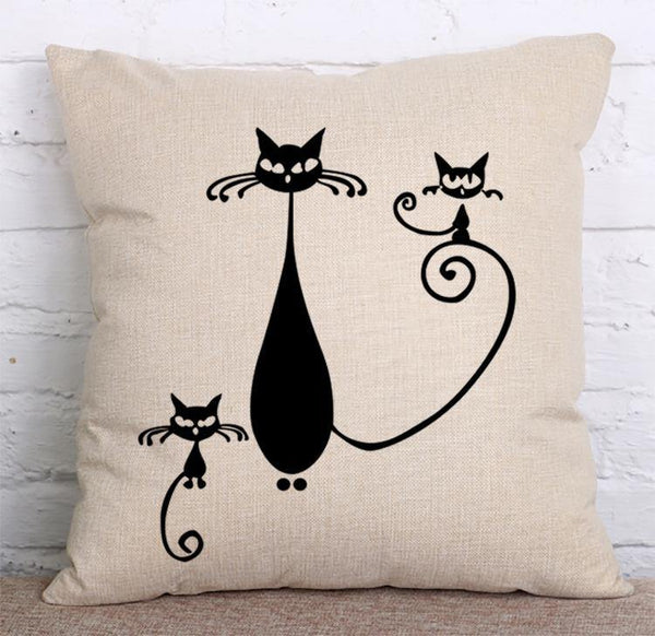 Cushion Cover SET Cotton Linen Throw Pillow,Black Cats style - LiYiFabrics
