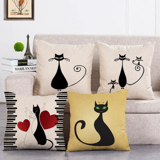 Cushion Cover SET Cotton Linen Throw Pillow,Black Cats style - LiYiFabrics