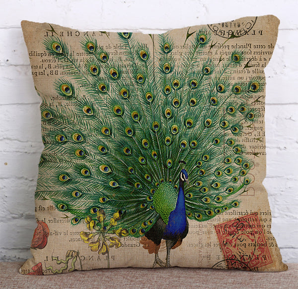 Cushion Cover SET Cotton Linen Throw Pillow,Peacocks - LiYiFabrics
