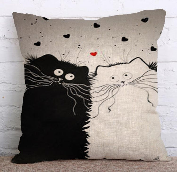 Cushion Cover SET Cotton Linen Throw Pillow, lovely cat design - LiYiFabrics