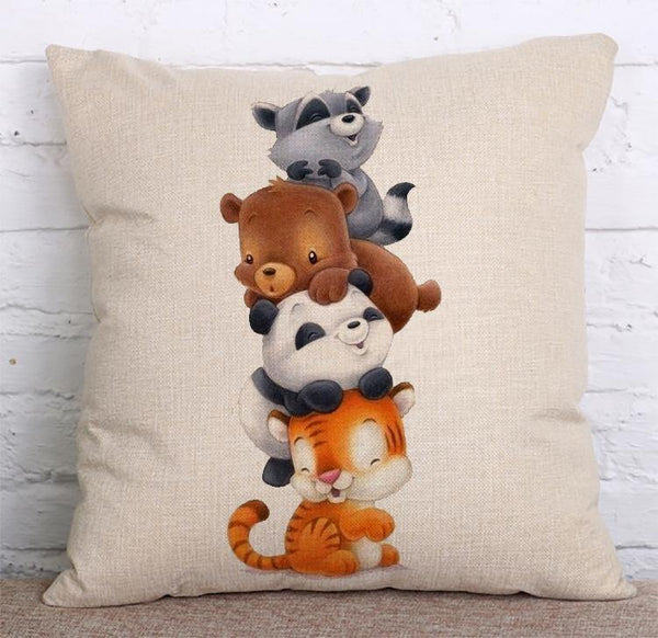 Cushion Cover SET Cotton Linen Throw Pillow, lovely cat design - LiYiFabrics